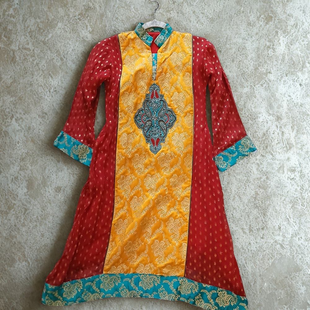 Vintage Indian Pakistani Brocade Fancy Kurta Dress